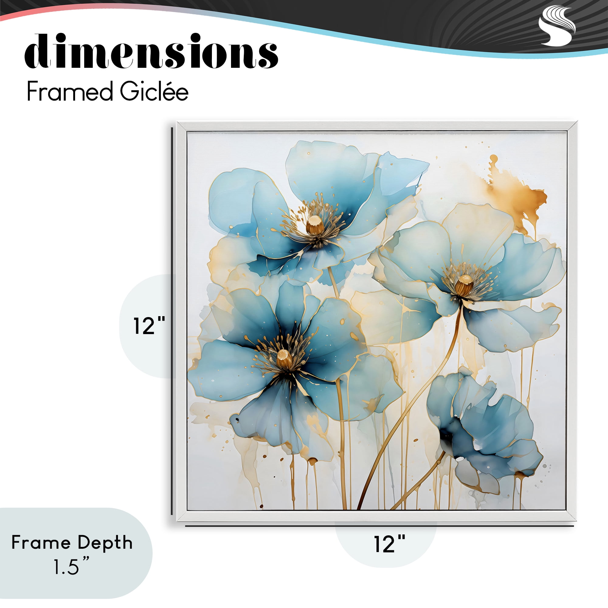 Stupell Industries Sapphire and Gold Florals White Framed Giclee Art, design by Creative Studio