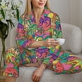 thumbnail image 5 of KLL Colorful Dinosaur Print Women's Long Sleeve Pajamas with Pants Sleepwear Loungewear 2 Set-Medium, 5 of 7