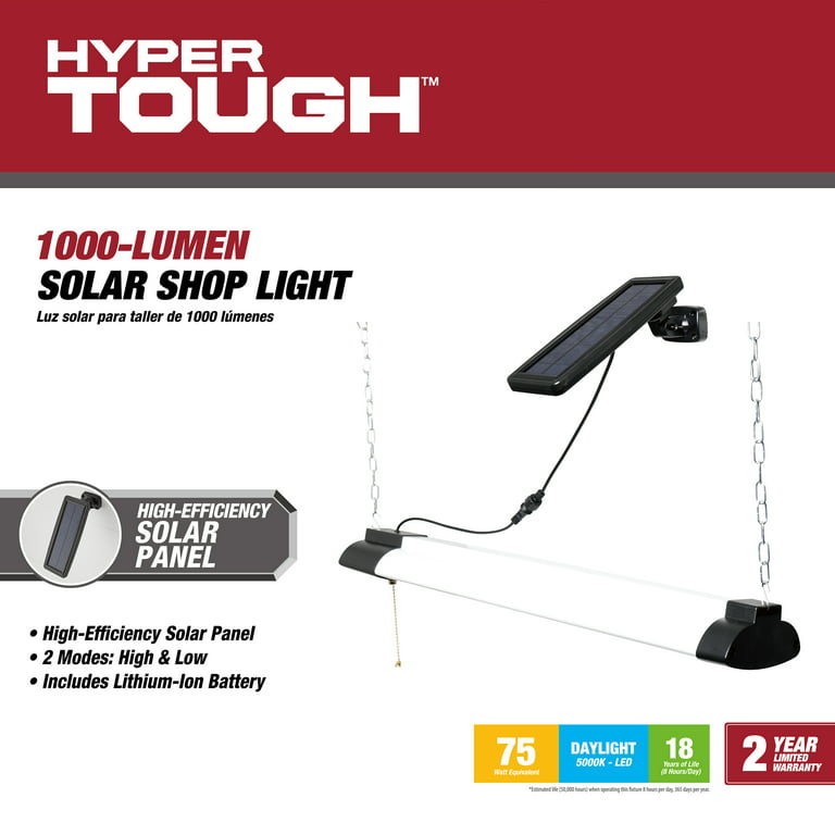 Hyper Tough 1000 Lumen Solar Slim LED Shop Light Walmart.com