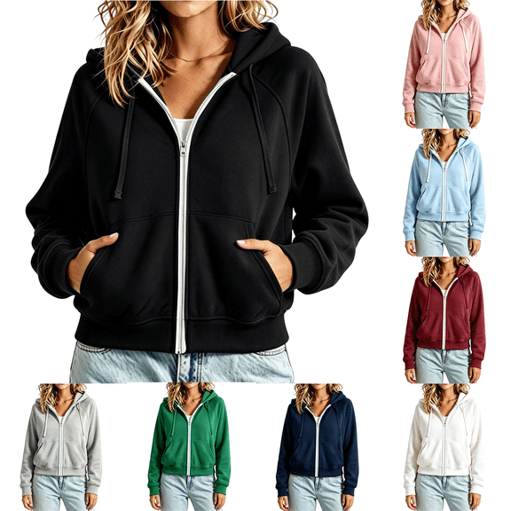 Lzobxe Sweatshirt for Women Hood Zip Coat Long Cotton Outerwear Jacket Lightweight,Size S-2XL