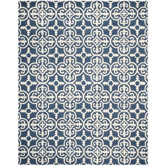 Safavieh Cambridge Collection CAM133G Handmade Moroccan Geometric Navy and Ivory Premium Wool Area Rug (9' x 12')