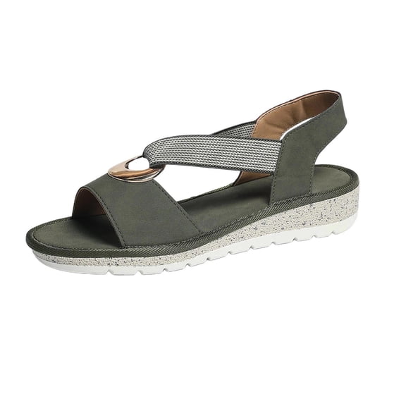 Army Green Women'S Casual Flocked Slip-On Sandals With Round Toe And Elastic Band For Comfortable Wear