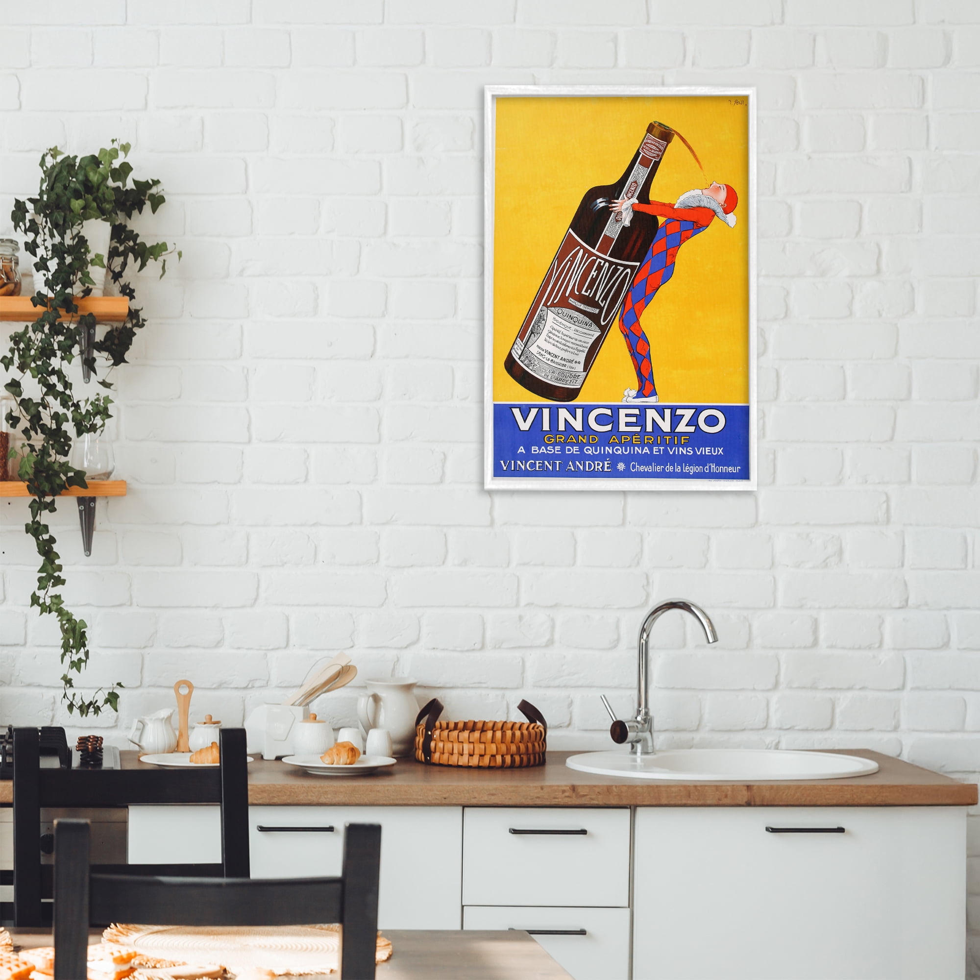 Stupell Industries Vincenzo Vintage Wine White Framed Giclee Art, design by Vintage Posters