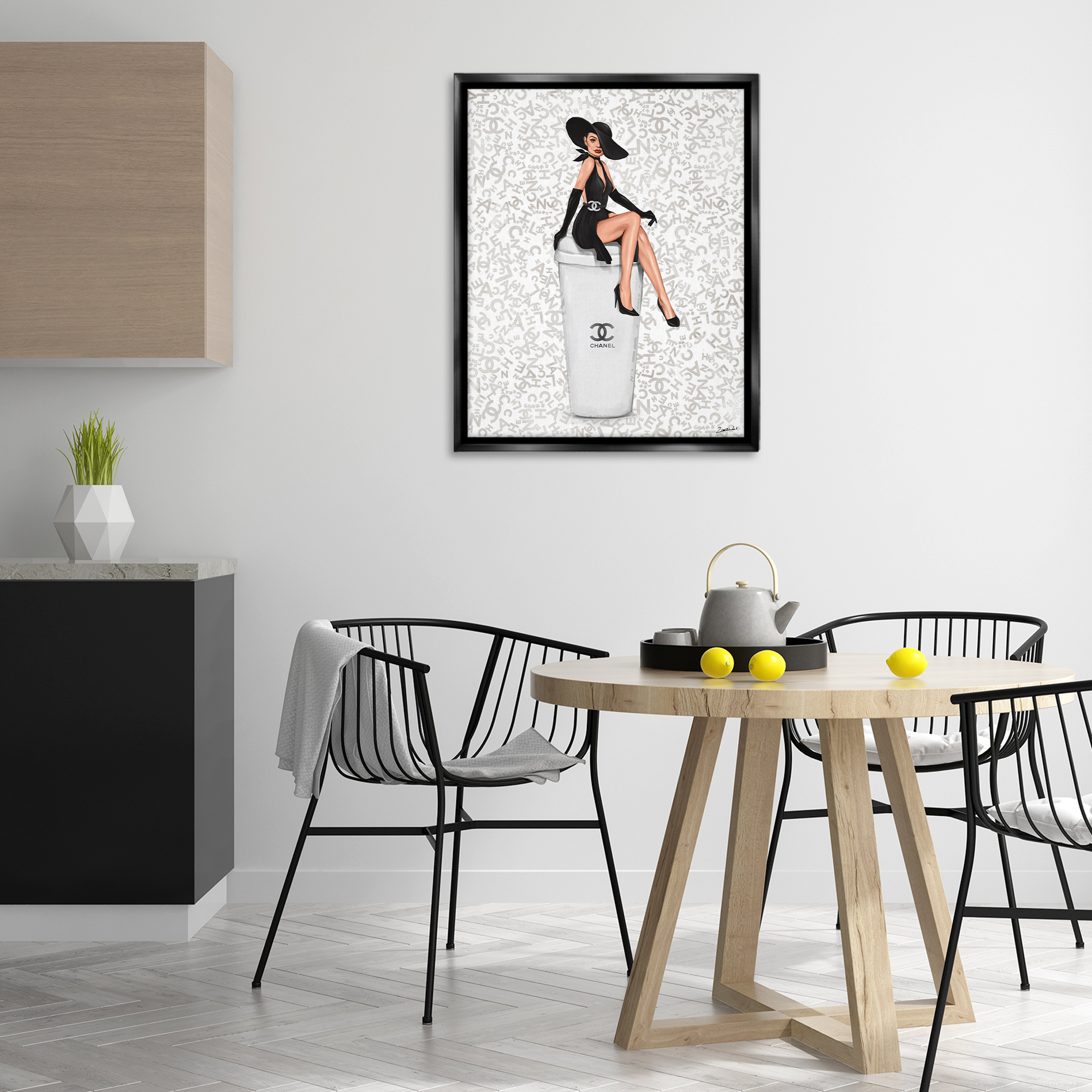 Stupell Industries Lavish Woman & Coffee Beauty & Fashion Painting Black Floater Framed Art Print Wall Art, 25 x 31