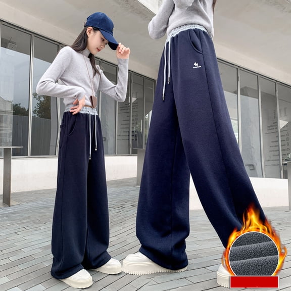 FSYBOA Girls Fleece Sweatpants Size 7,Casual Elastic Waist Thickened Open Bottom Winter Pants Navy