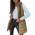 thumbnail image 3 of Puffer Vest Women Winter Warm Long Quilted Sleeveless Jackets with Pockets Fall Fashion Zip Up Puffy Coat Outerwear Light Brown XL, 3 of 8