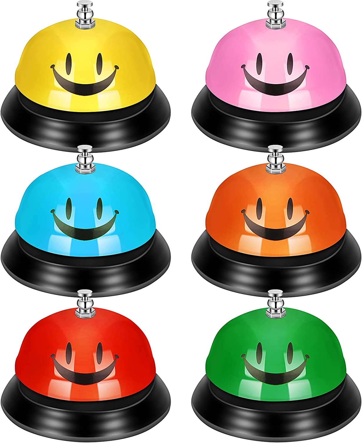 6 Pcs Call Bell Desk Bell for Service 3 Inch Diameter Smile Face Service Bell for Desk School