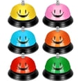 thumbnail image 1 of Campana de escritorio para servicio de 6 piezas, campana de servicio con cara sonriente de 3 pulgadas de diámetro para escritorio, campana escolar con construcción de metal antioxidante, 6 colores, 1 of 5
