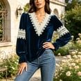 thumbnail image 5 of Lutiedan Velvet Tops for Women Lace V Neck Puff Long Sleeve Shirts Dressy Casual Fall Winter Velour Blouses S-XXL, 5 of 8