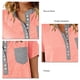 thumbnail image 3 of Camiseta con cuello redondo para mujer, camiseta de manga corta con bloqueo de color y cuello redondo con un solo pecho, color rosa S, 3 of 6