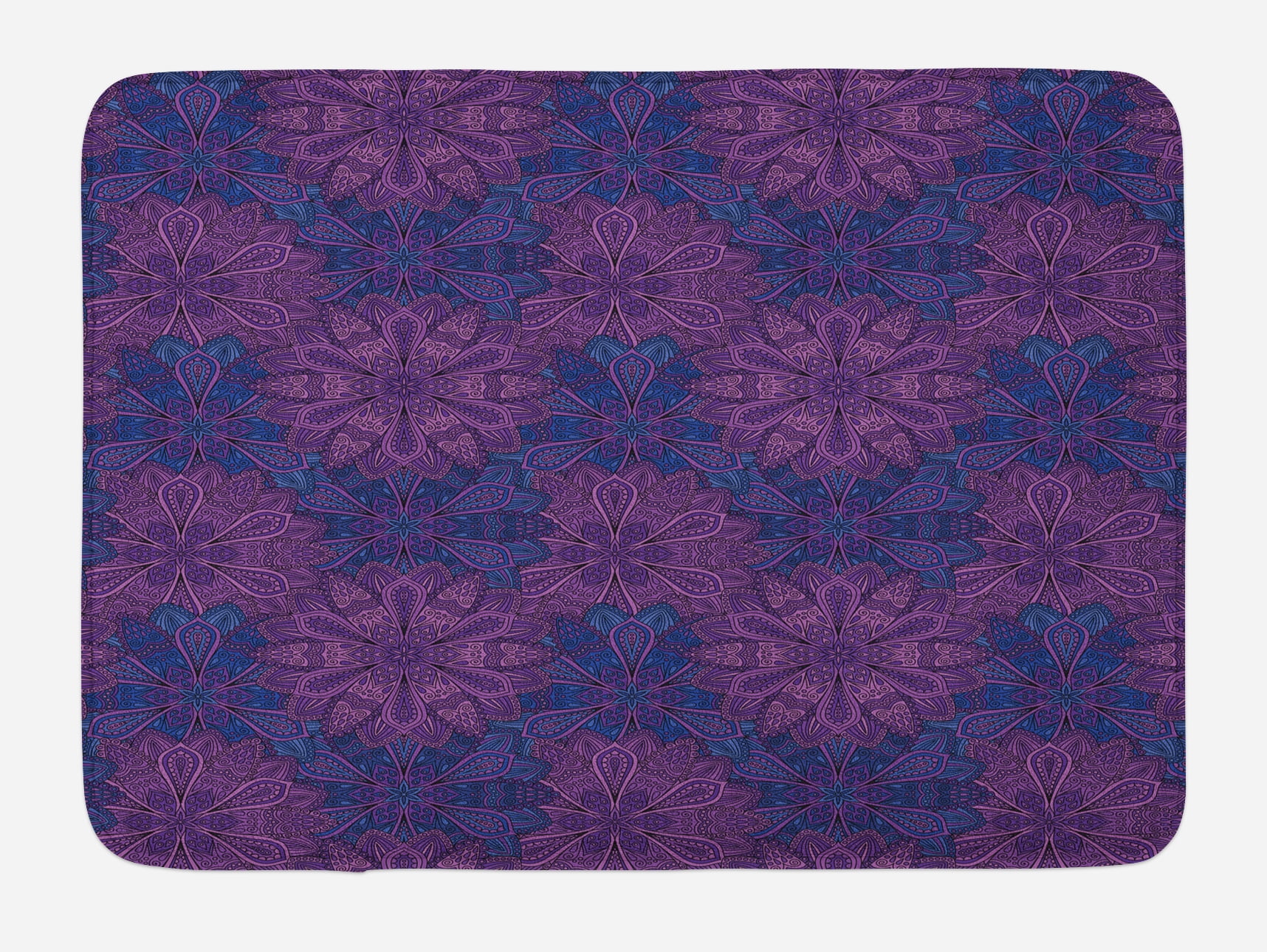 Indigo Bath Mat, Ethnic Paisley Flower Inspired Design with Inner