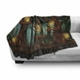 thumbnail image 3 of Firefly Soft Flannel Fleece Blanket, Fairy Forest Woodland with Lanterns and Insects Night Cartoon Design, Cozy Plush for Indoor and Outdoor Use, 70" x 90", Olive Green and Redwood, by Ambesonne, 3 of 6