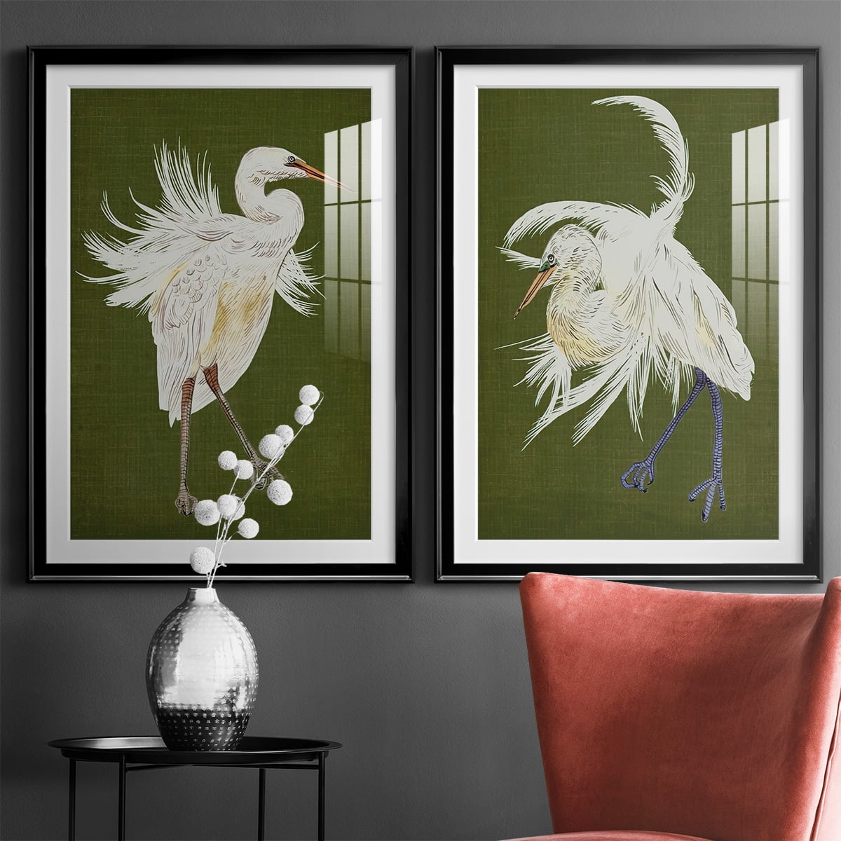 Wexford Home Heron Plumage I Premium Framed Print, 26.5" x 36.5" - Ready to Hang, Black (Set of 2)