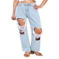 thumbnail image 5 of Female Ripped Jeans High Waist Hollow Out Trousers Straight-Leg Pants for Spring Summer Fall Light Blue, 5 of 5