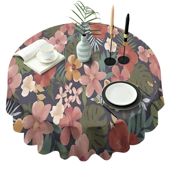 Pioneer Flower Floral Print Pattern Round Tablecloth 60"x60",Wrinkle Wipeable Table Cloth for Kitchen Dining Room Picnic Patio Party