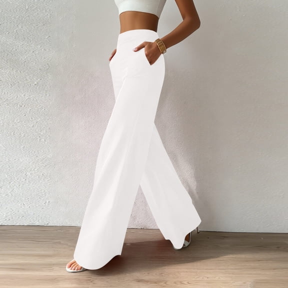 Simua Women's Solid Color Elastic Waist Casual Wide Leg Pants With Side Pockets for Daily Home Lounging Outdoor Activities Wear