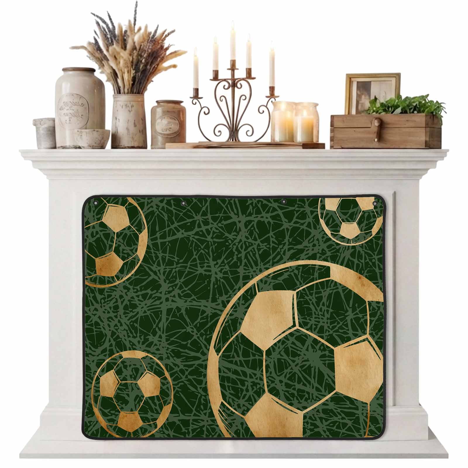 Magnetic Fireplace Cover Luxury Golden Soccer Balls Fireplace Screen Green Sports Insulation Fireplace Blocker Blanket Save Energy Fireplace Draft Stopper Covers for Living Room 39x32