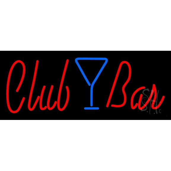Club Bar With Martini Glass LED Neon Sign 10 x 24 - inches, Clear Edge Cut Acrylic Backing, with Dimmer - Bright and Premium built indoor LED Neon Sign for Bar decor.
