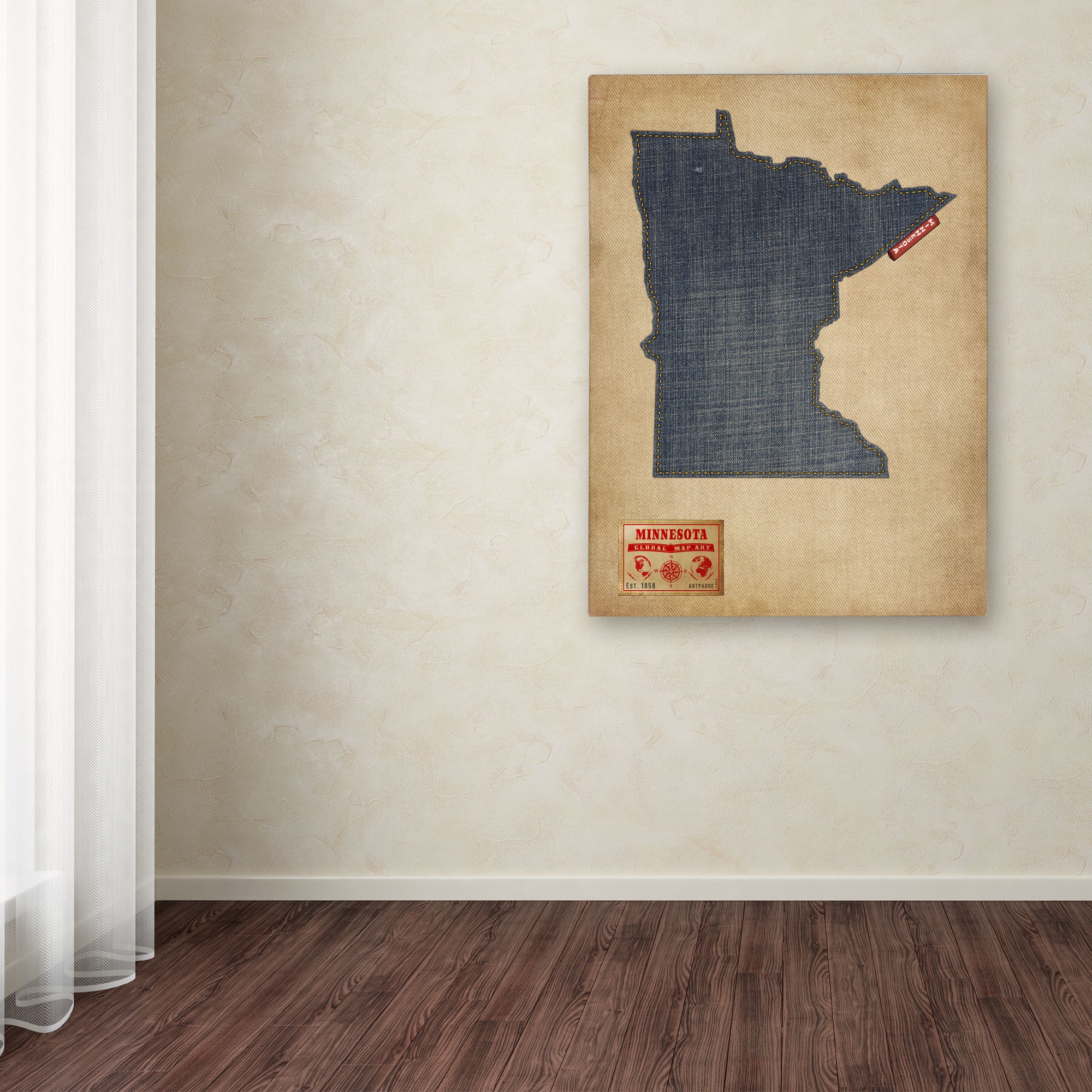Trademark Fine Art "Minnesota Map Denim Jeans Style" Canvas Art by Michael Tompsett