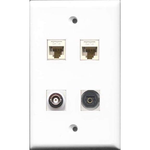 RiteAV 1 Port Toslink and 1 Port BNC 2 Port Cat6 Ethernet White Wall Plate