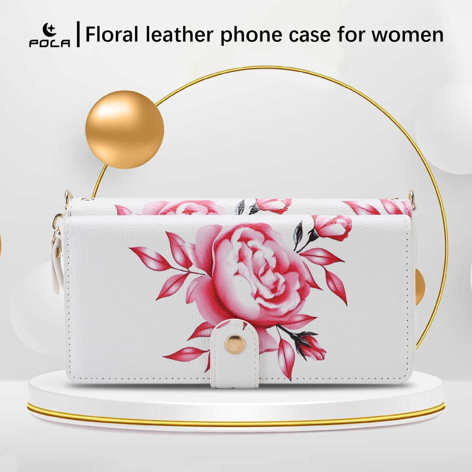 TECH CIRCLE 2-in-1 Wallet Case for Galaxy S23 (6.1", 2023), Detachable Magnetic Back Cover, PU Leather Flip Flower Phone Case with 15 Card Slots, Zipper Pocket, Wrist/Shoulder Strap, White