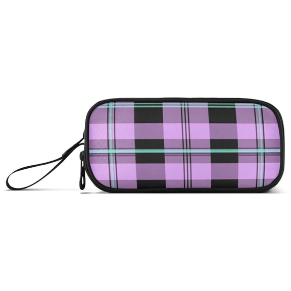 Dark Purple and Black Plaids Pencil Case Stationary Holder Pen Bag Pencil Pouch Tool Organizer 3 Compartments