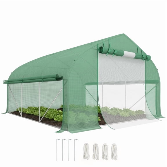 Alvantor Greenhouse Walk-in Tunnel Greenhouse with Mesh Door & 7 Windows 11.5'x10'x6.5' Green