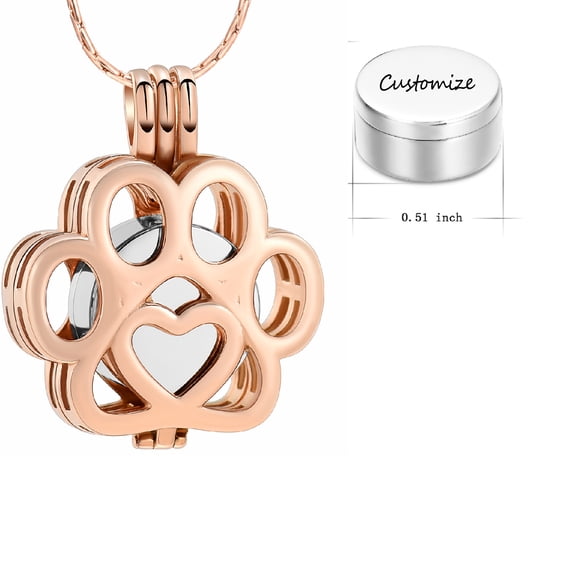 Personalize Stainless Steel Paw Print Urn Pendant Cremation Jewelry for Dog Cat Ashes Urn Keepsake Pet Memorial Jewelry Hollow Locket Necklace that Opens inside
