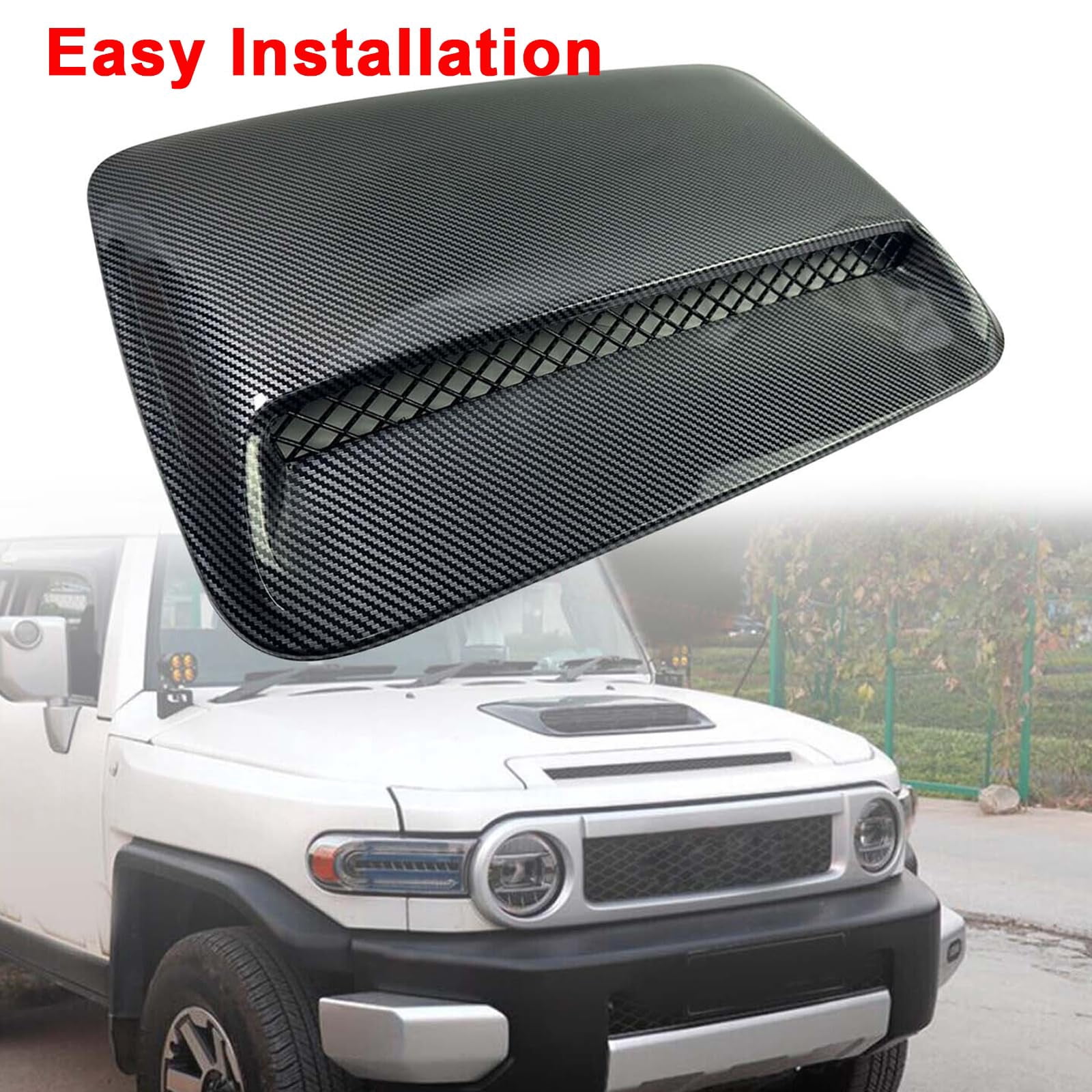 BST BSSP Engine Hood Scoop Vent Cover, Hood Air Flow Intake Cover Compatible with 2007-2023 Toyota FJ Cruiser, Carbon Fiber ABS Easy Installation Engine Hood Air Vent Cover Bonnet Trim