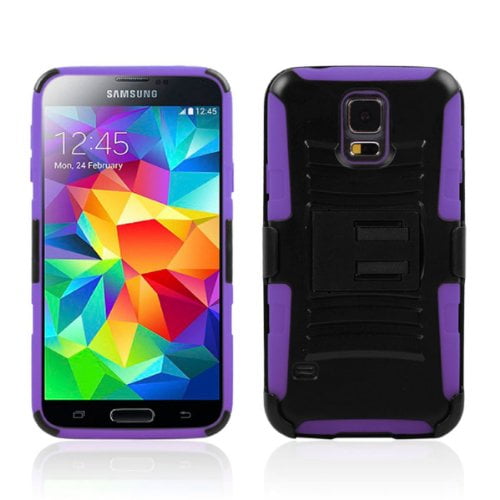 dichtbij Beschrijven hypotheek Ixir ZeimaxÂ Rugged Dual Layer Silicone Holster Case with Belt Clip and  Kick-Stand for ZeimaxÂ Galaxy S5 V i9600 - Black with Purple (AT&T,  Verizon, Sprint, T-Mobile and All Versions Compatible) -