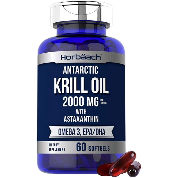Horbaach Antarctic Krill Oil 2000mg 60 Softgel Capsules Omega 3, EPA, DHA Supplement With