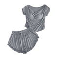 thumbnail image 2 of FRSASU Women's Pajamas 2 Piece Pjs Cozy Short Sleeve Sleepwear Set Summer Pajamas Set Flowy Casual Loose Lounge Sets Gray, 2 of 6