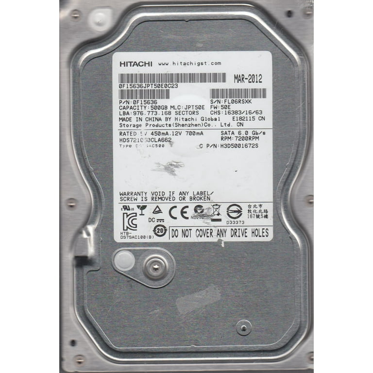 (未使用･未開封品)Hitachi HDS721050CLA662 500GB P/N: 0F15636 MLC: JPT50E HDS721050CLA662, PN 0F15636, MLC JPT50E, Hitachi 500GB SATA