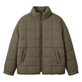 thumbnail image 6 of Mifsaly Quilted Puffer Jacket for Women Stand Collar Zip Up Long Sleeve Oversized Lightweight Winter Coat Fall Cold Weather Casual Warm Outerwear with Pockets Army Green,XL, 6 of 8