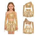 thumbnail image 2 of iiniim Girl's 2 Piece Dance Outfits Jazz Hip Hop Performance Dance Top and Metallic Bubble Skirts Set Gold 12, 2 of 7