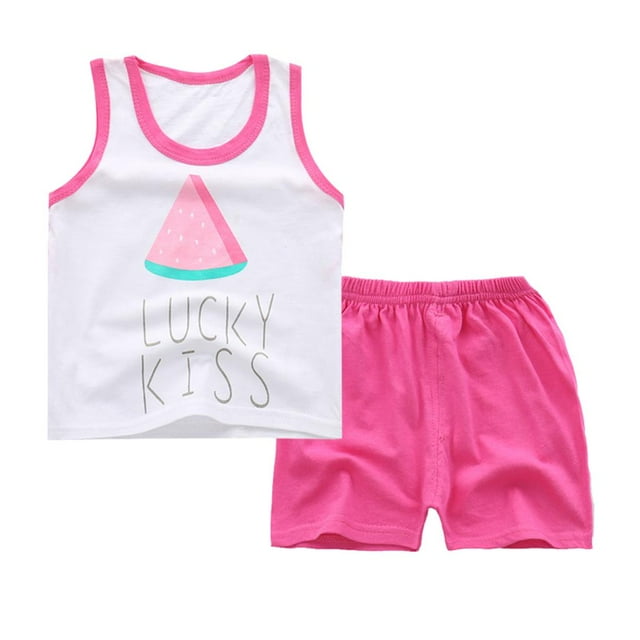 Conjunto de Conjunto de Camiseta Y Pantalones Cortos de Dibujos Animados de Ropa para Niñas Pequeñas. Sandía 80-90cm Hugo Shorts de chaleco para niños