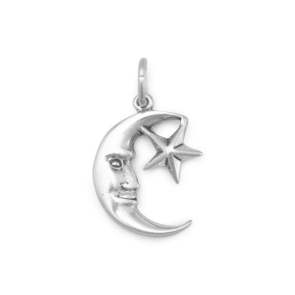 .925 Sterling Silver Oxidized Small Moon and Star Charm