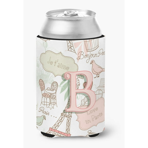 Letter B Love in Paris Pink Can or Bottle Hugger