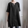 thumbnail image 2 of Leutsin Robe Longue Décontractée pour Femmes à Col en V, Unie, Manches Courtes Mi-Longues, Poches, Longueur Genou, Grande Taille, 2 of 5