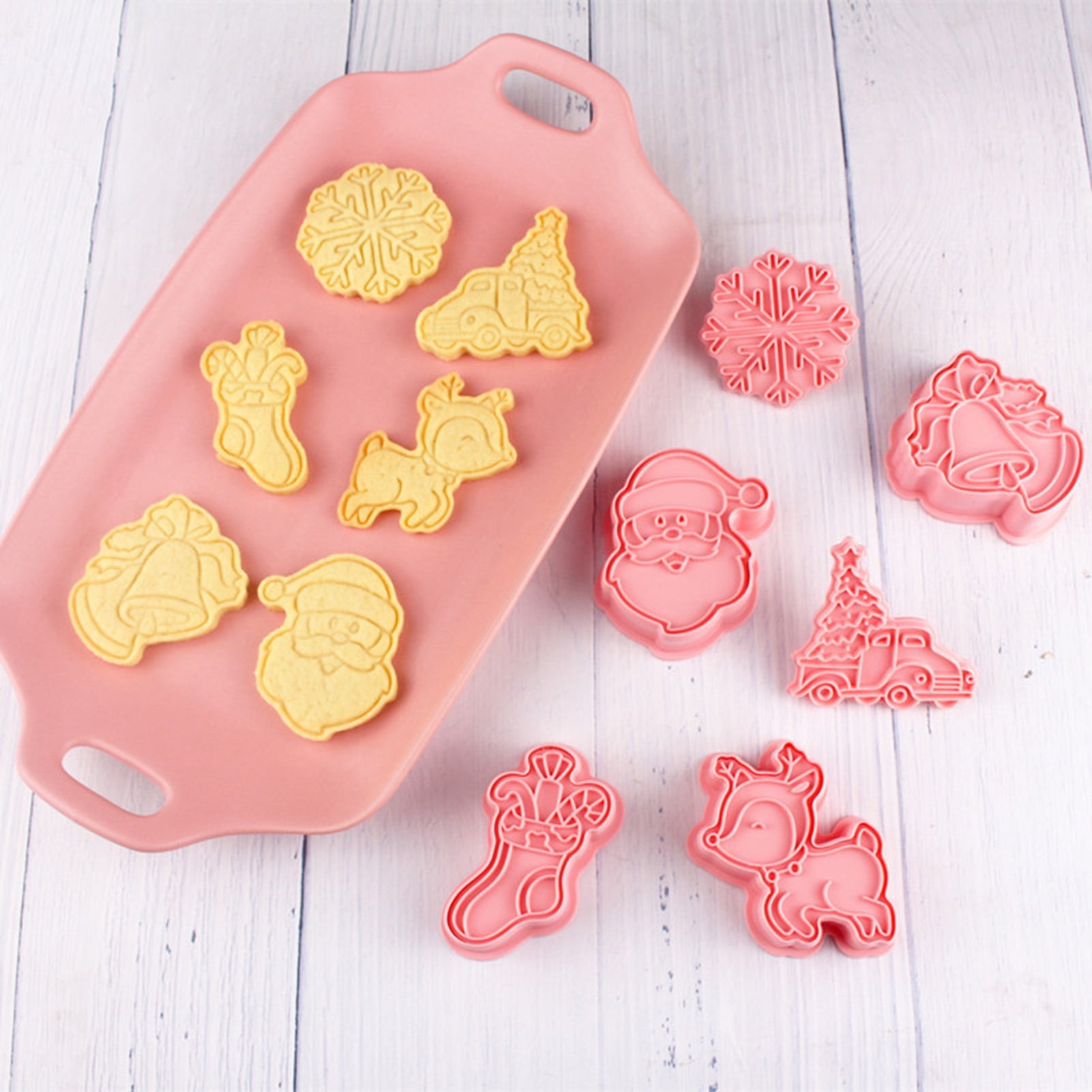 6pcs/Set Christmas Cookie Cutter Mold Stamp Pattern Biscuit Fondant Baking Mould 