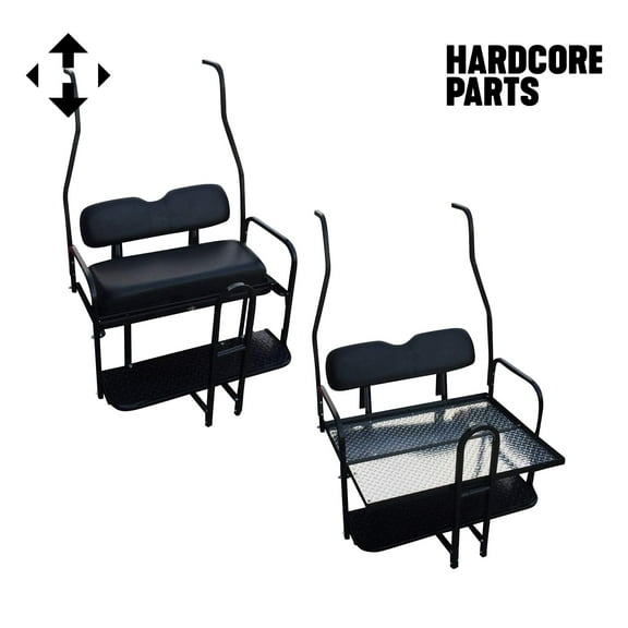 Hardcore Parts Rear Flip Seat For Club Car DS Golf Cart 2000-2013 Model (Black Cushion w/t Grab Bar Attachment)