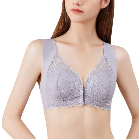 

Front Closure Floral Lace Bra For Women Bralette Padded Wireless Bra Back Smoothing Bras Push up Thin Soft Bra Plus Size