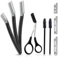 thumbnail image 1 of Eyebrow Razor Eyebrow Kit, 6 in 1 Eyebrow Grooming Set, Eyebrow Trimmers Set Brow Razors Trimmer 3 Pack, 1 Eyebrow Scissor, 2 Eyebrow Brush and 3 Razor Blade Refills, Black, E3-6pcs-black, 1 of 5
