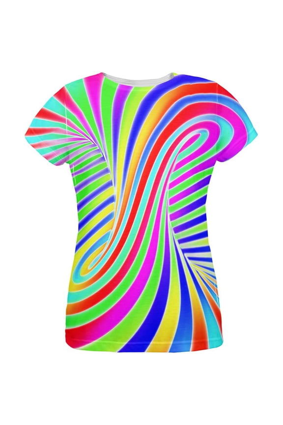 Rainbow Trippy Swirl All Over Womens T Shirt Multi 2XL