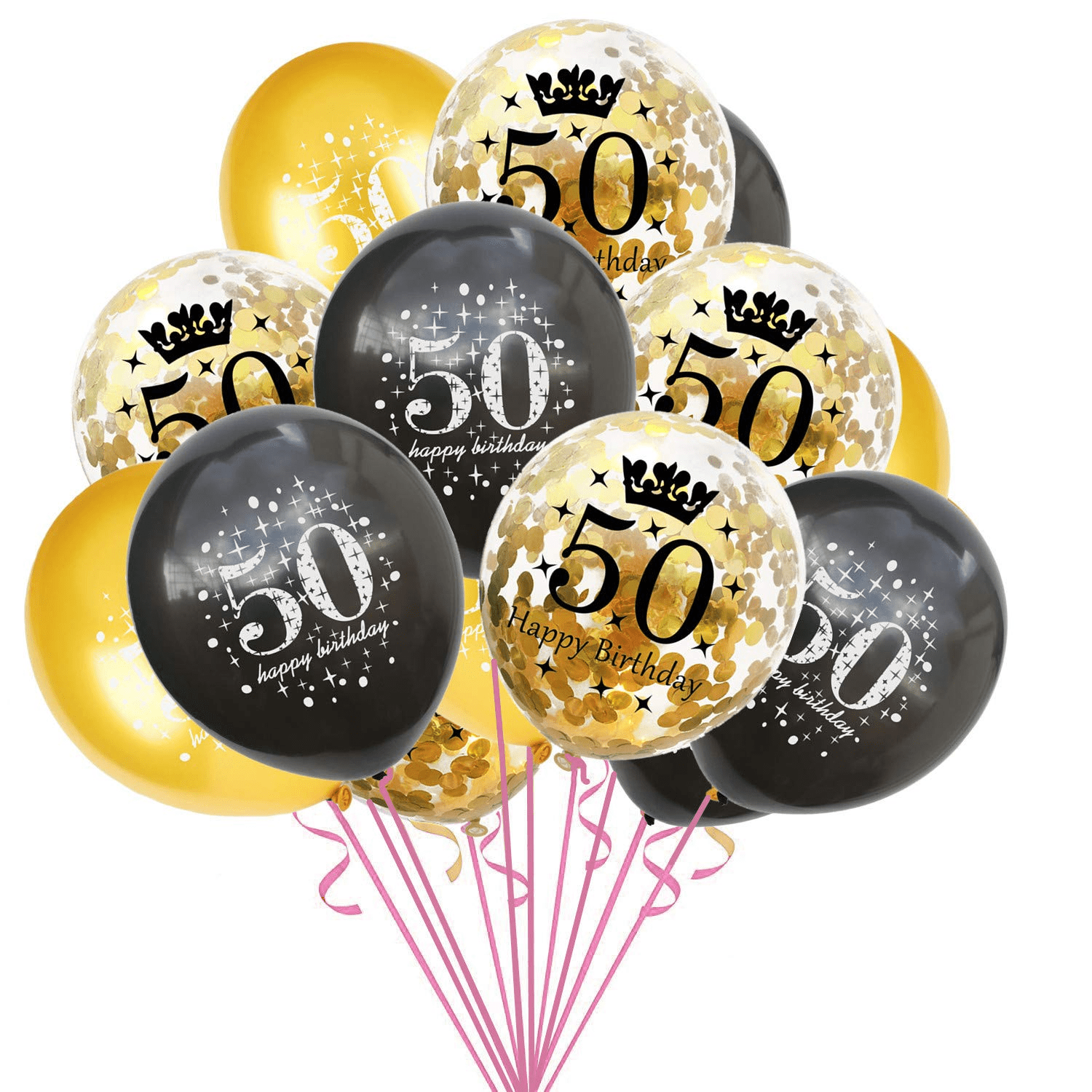 Ballons Standards (30cm) 50 Ans Noir-Blanc - Set de 5 Pièces