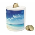 thumbnail image 3 of Ocean Piggy Bank, Beach Sunset Tranquil Tropical Sea Waves Coconut Palms Outdoors Photo, Ceramic Coin Bank Money Box for Cash Saving, 3.6" X 3.2", Pale Brown Green Blue, by Ambesonne, 3 of 4