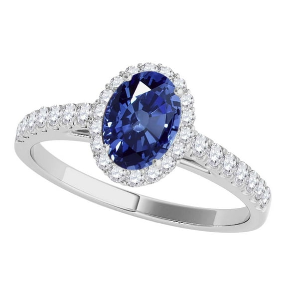 Aonejewelry 0.70 Ct. Ttw Diamond and Oval Shaped Sapphire Ring In 10K White Gold