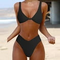 thumbnail image 3 of FNFYFH Bikini Set for Women Solid V Neck Knot Front Push Up High Leg Thong Two Piece Swimsuit, 3 of 9