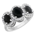 thumbnail image 1 of 10K White Gold Natural Black Onyx 3-Stone Ring Oval Diamond Accent, size 9, 1 of 2