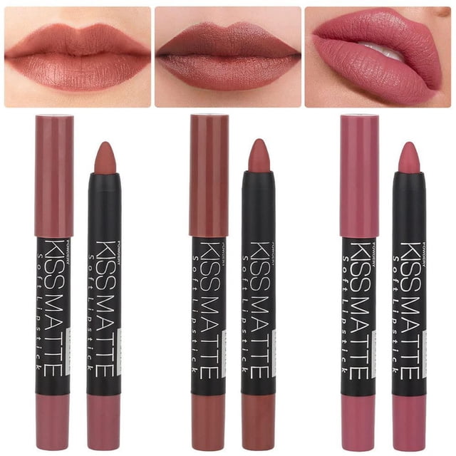 Juego de 3 lápices de labios y lápiz labial mate color beige nude, castaño, malva, mate grueso, lápiz labial resistente al agua de 24 horas de duración 5, 6 y 9